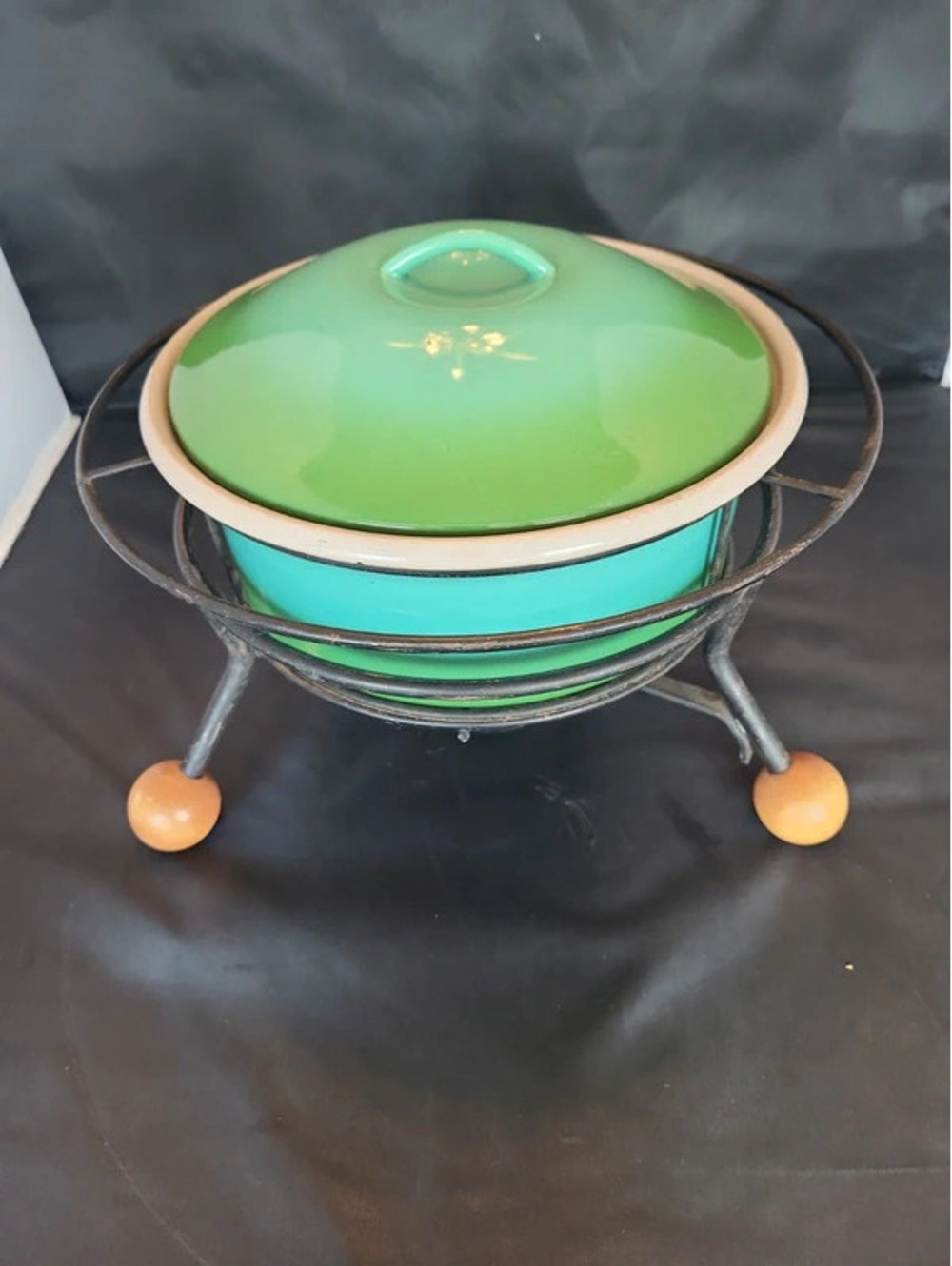 MCM Atomic Green Ombre Enamelware. Portable Chafing Dish